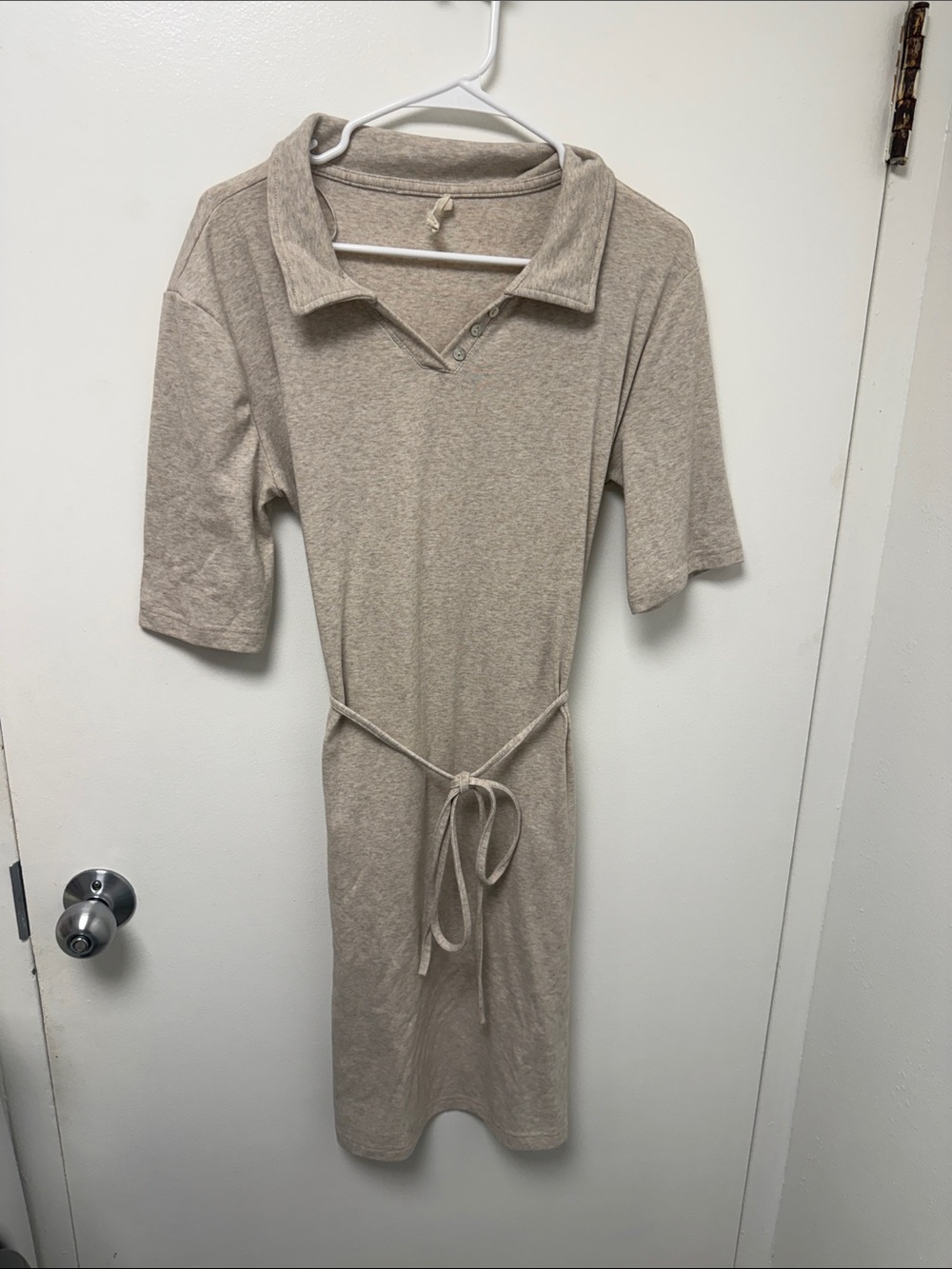 Roolee Beige Polo Tie-Waist Midi Dress